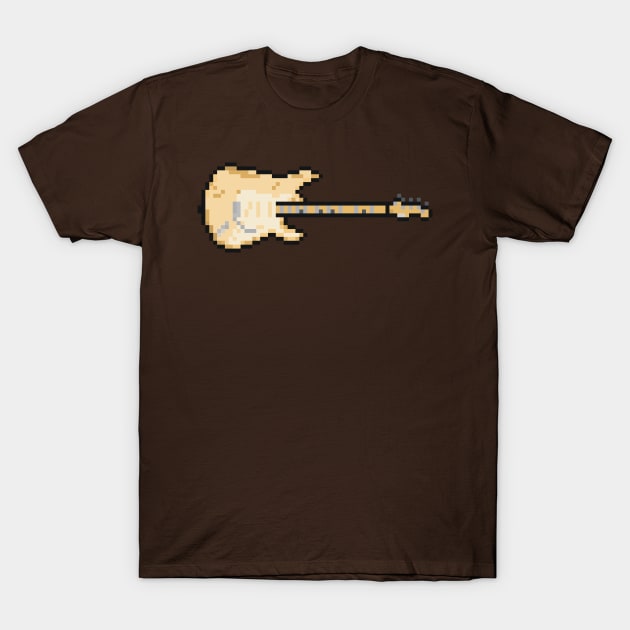 Pixel Worn Out Cream Blues Guitar T-Shirt by gkillerb